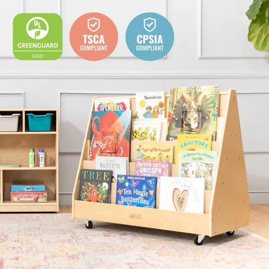 Double-Sided Mobile Book Display, Classroom Bookshelf Natural {6}