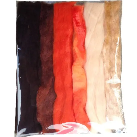 Multi Fiber Sampler - Super soft merino roving, hand dyed BFL wool & sparkling Firestar for felting, spinning, doll making Orange {2}