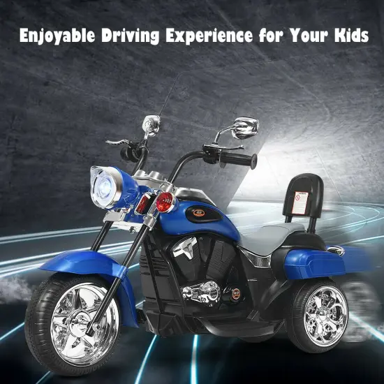 6V Chopper Style Motorcycle with Bright Headlight and Cheering Music Perfect Gift to Kids Blue {3}