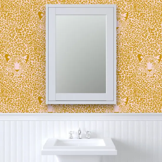 Peel & Stick Wallpaper 2FT Wide Pink Leopard Mustard Yellow Jumbo Animal Print Bold Spots Custom Removable Wallpaper by Spoonflower {6}