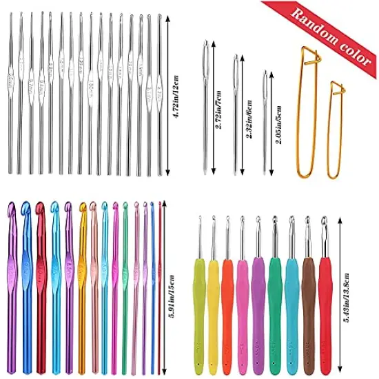 72 Pcs Crochet Hooks Set, Crochet Hooks Kit Plus Large Eye Blunt Needles Ergonomic Yarn Knitting Needles Marking Clips Tools Set with Crochet Needle Accessories {6}