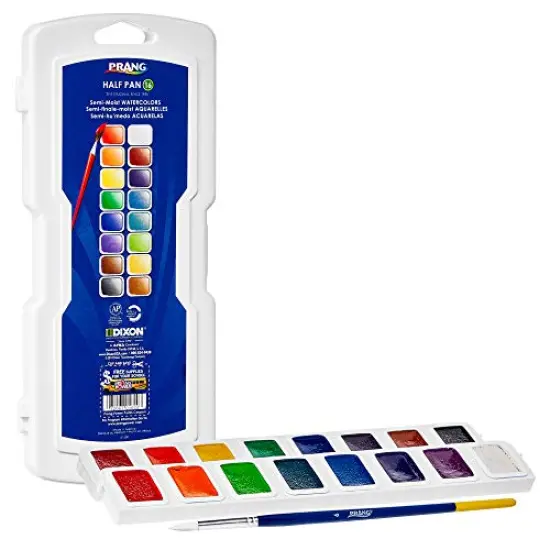 Half Pan Watercolor Paint Set with Brush and Lid, Refillable, 16 Assorted Colors, (01600), 18 Piece Set {2}