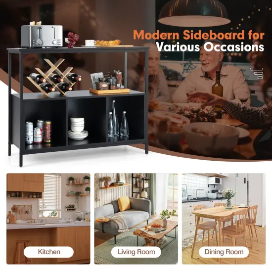 Modern Kitchen Buffet Sideboard with 3 Compartments Black {5}