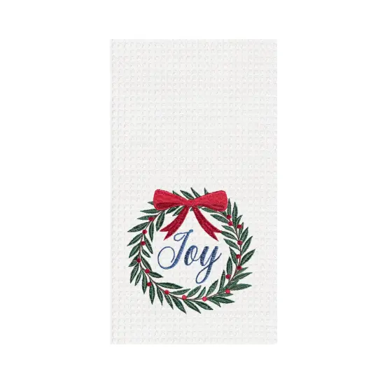 27' x 18" Christmas Holiday "Joy" Sentiment with Red Berry Wreath Cotton Waffle Weave Kitchen Dish Towel {1}