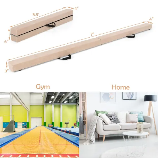 7 Feet Folding Portable Floor Balance Beam with Handles for Gymnasts Brown {4}