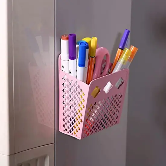 Magnetic Pencil Holder,Mesh Stainless Steel Pen Basket, Metal Writing Utensil Storage Organizer for Whiteboard,Blackboard,Kitchen, Locker, Home, or Office (Pink) {6}