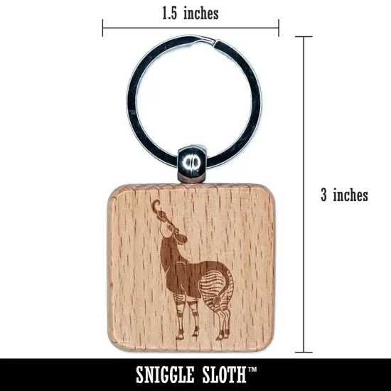 Silly Okapi Sticking Tongue Out Zebra Giraffe Engraved Wood Square Keychain Tag Charm {2}