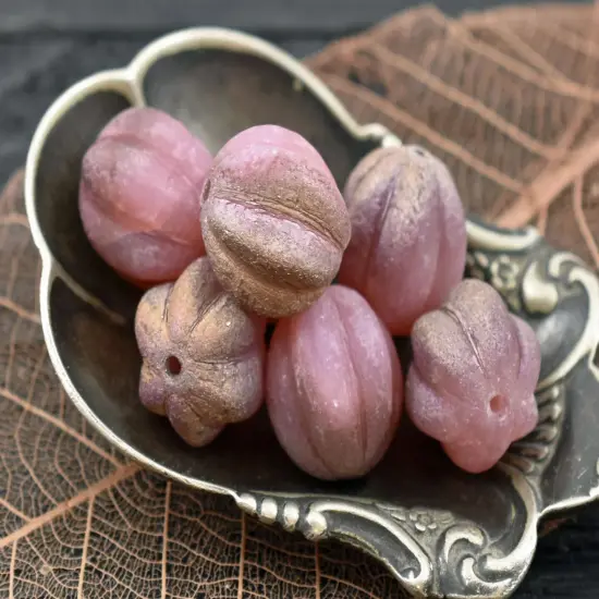 Copper Washed Etched Dusty Rose Round Melon Beads {3}