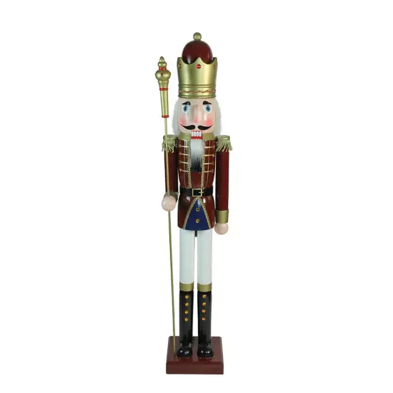 Northlight 48" Burgundy and White Wooden Christmas Nutcracker King with Scepter Red {1}