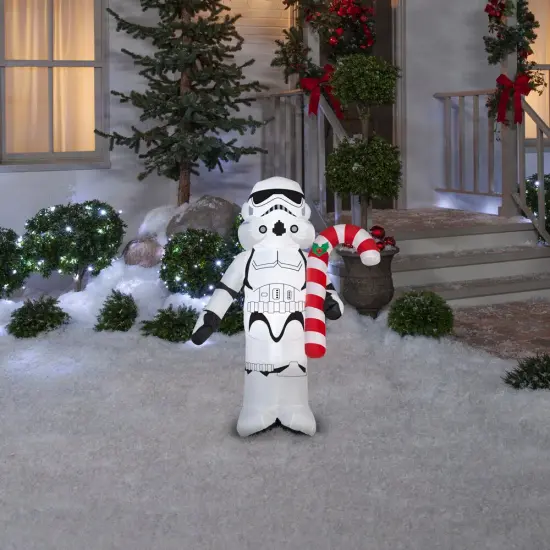 3.5' Gemmy Airblown Inflatable Star Wars Stormtrooper Holding Candy Cane Christmas Yard Decoration 37344 {2}