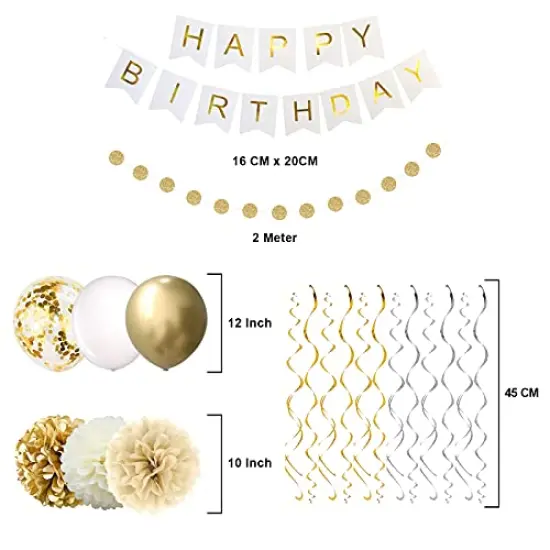 Gold Birthday Party Decorations - Happy Birthday Banner and Supplies for 16th, 18th, 21st, 30th, 40th, 50th, 60th, and 70th Celebrations, Including Gold and White Balloons {4}
