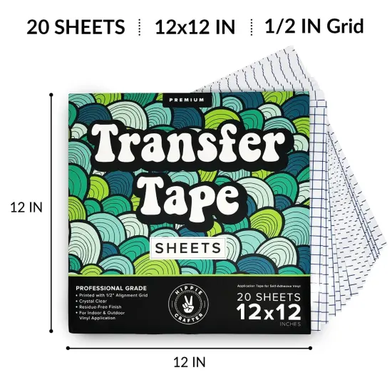 Clear Transfer Tape for Vinyl Adhesive and HTV Heat Transfer Paper Sheets Paper Transfer Tape for Vinyl 20 Pieces 12"x 12" Transfer Tape Sheet Without Roll with Grid for Tumblers Crafts Signs {2}