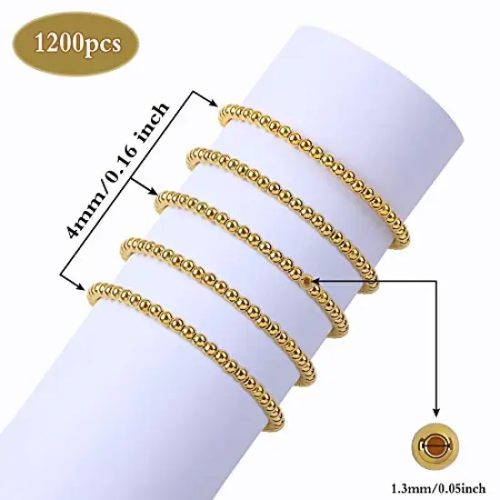 1200 Pieces 4mm Smooth Round Beads Gold Spacer Loose Ball Beads for Bracelet Jewelry Making Craft {5}