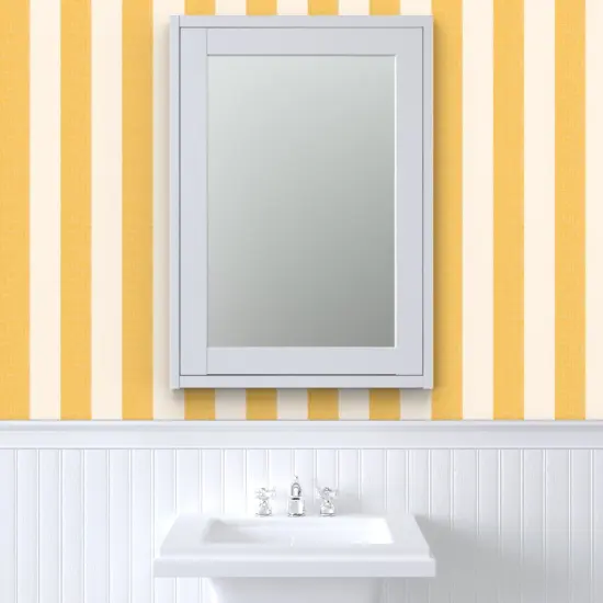 Pre-Pasted Wallpaper 2FT Wide Lemon Yellow Stripe Amalfi Pool Cabana Simple Large Scale Custom Pre-pasted Wallpaper by Spoonflower {6}