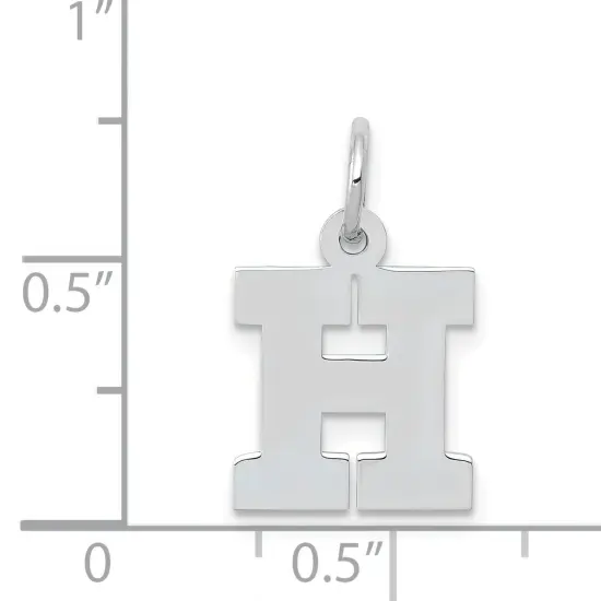14K White Gold Small Block Intial Letter H Charm Jewerly 18mm x 10mm {5}