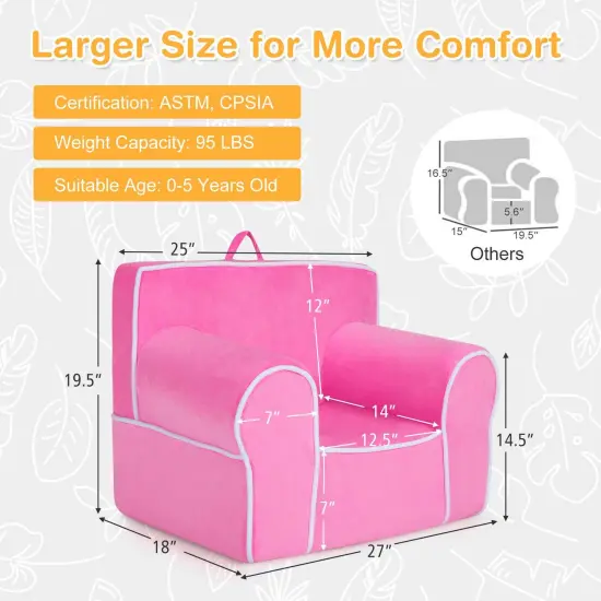 Upholstered Kids Sofa with Velvet Fabric and High Quality Sponge Pink {4}