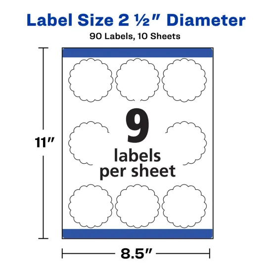 Avery Scallop Round Labels, Sure Feed, Permanent Adhesive, Textured White, 2-1/2" Diameter, 90 Labels (8218) {5}