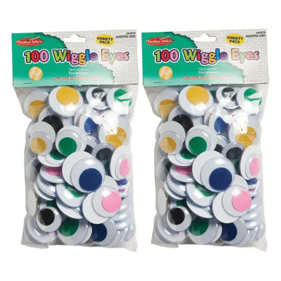 Wiggle Eyes, Jumbo Round, Assorted Colors & Sizes, 100 Per Pack, 2 Packs {1}