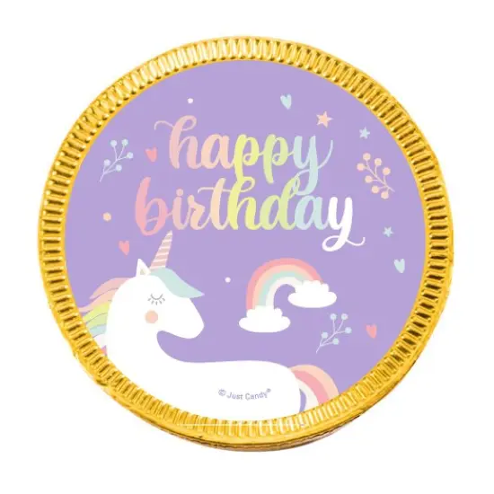84 Pcs Unicorn Kid's Birthday Candy Party Favors Chocolate Coins (84 Count) - Gold Foil - By Just Candy {3}