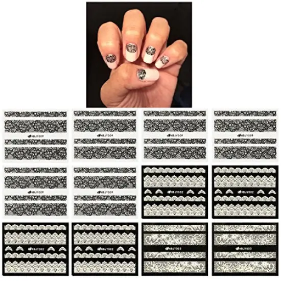 Wrapables Black & White Lace Nail Stickers Fashionable 3D Nail Art (20 sheets) {2}