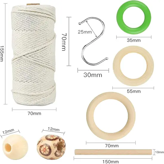 Macrame Kit, All in Macrame Supplies 109Yards X 3Mm Macrame Cord,Diy Macrame Kit for Adults Beginners, Macrame Beads with Wooden Rings and Wooden Sticks for Macrame Plant Hanger Kit 3Mm*109Yards Set {5}