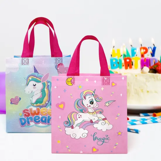 Wrapables Non-Woven Reusable Gift Bags with Handles for Parties, Birthdays, Favors and Treats (Set of 8) Unicorns {3}
