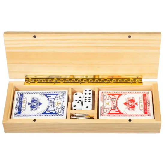 WE Games 3 Player Wooden Cribbage Set - Easy Grip Pegs and 2 Decks of Cards Inside of Board {2}