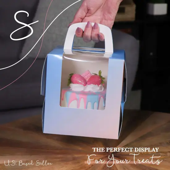 Spec101 Pink to Blue Cake Boxes with Windows - 6.5x6.5in Disposable Cookie Boxes {5}