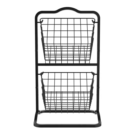 Oceanstar 2-Tier Storage Kitchen Wire Basket Stand, Black {3}