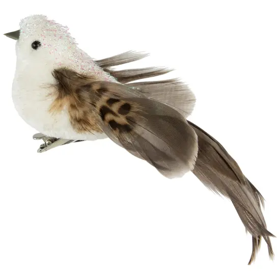 Northlight Bird with Clip and Feathers Christmas Ornament - 6" - White and Brown {4}