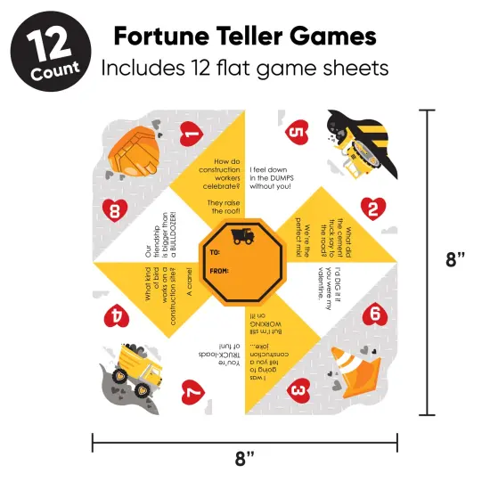 Big Dot of Happiness Dig It - Construction Party Zone - Happy Valentine's Day Party Cootie Catcher Game - Valentine Jokes for Kids Fortune Tellers - Set of 12 {5}