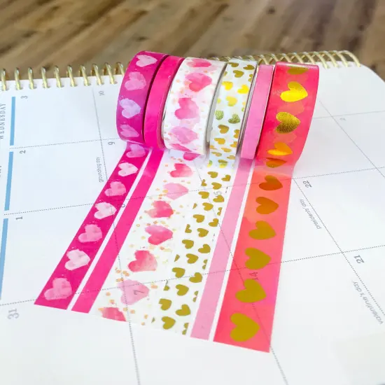 FOILEDValentine's Pink & Gold Hearts Washi Tape Set (#W014) {3}