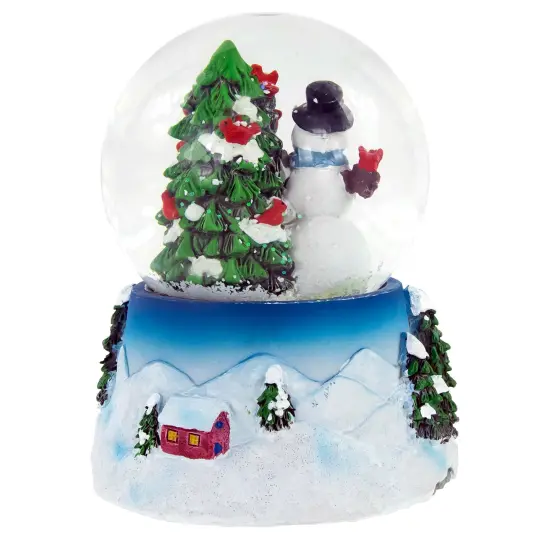 Northlight 4.75" Snowman with Cardinals Musical Christmas Tree Snow Globe White {6}
