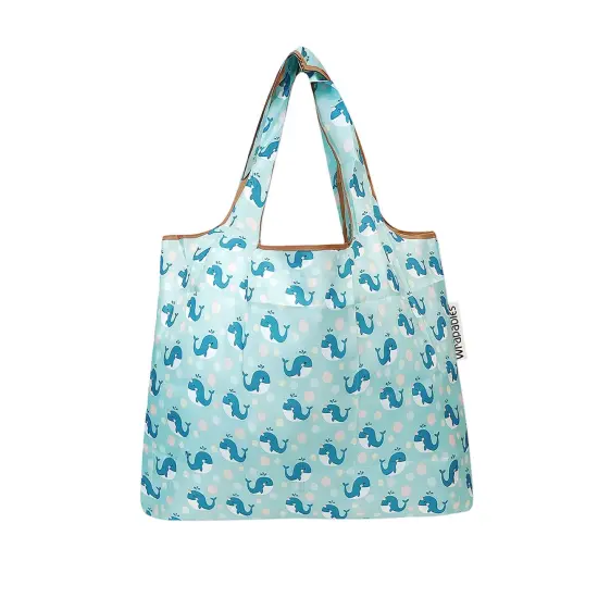 Wrapables Foldable Tote Nylon Reusable Grocery Bag (Set of 2) Blue Whales {2}
