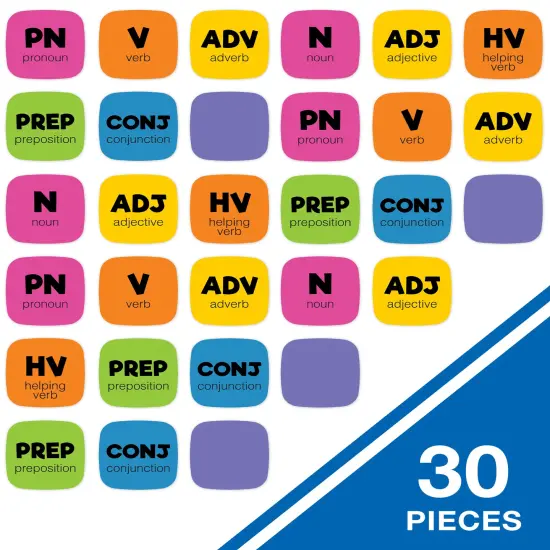 Carson Dellosa 30-Piece Dry Erase Parts of Speech Edu-Clings Set, 3.5" Noun, Pronoun, Verb, Adjective, Adverb, Conjunction, Preposition Silicone Manipulatives for Phonics Games and Practice {2}