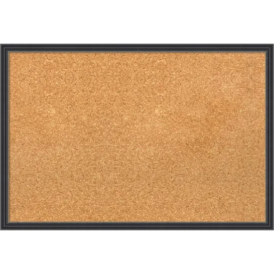 Stylish Black Narrow Wood Framed Corkboard, Natural Cork {7}