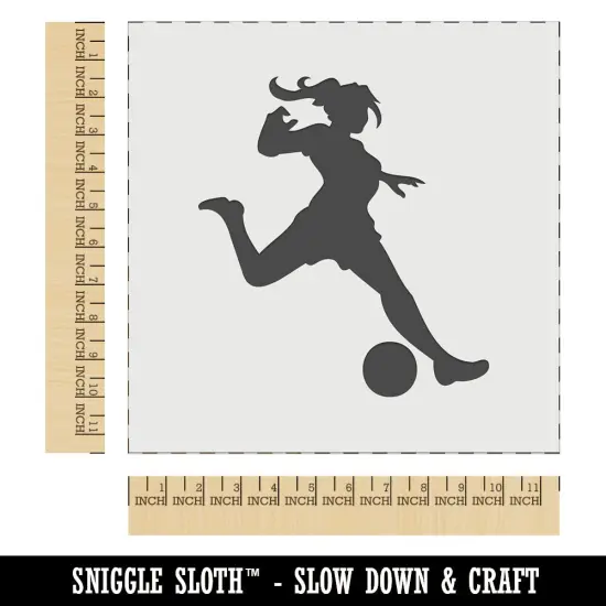 Soccer Player Woman Kicking Ball Association Football Wall Cookie DIY Craft Reusable Stencil {1}