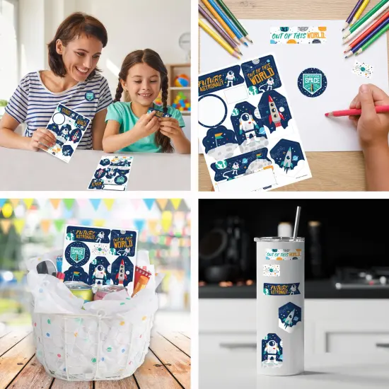 Big Dot of Happiness Blast Off to Outer Space - Rocket Ship Baby Shower or Birthday Party Favor Sticker Set - 12 Sheets - 120 Stickers {6}