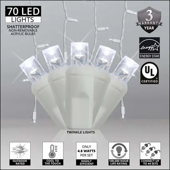 70 Cool White Twinkle 5mm LED Icicle Light Set with White Wire {2}
