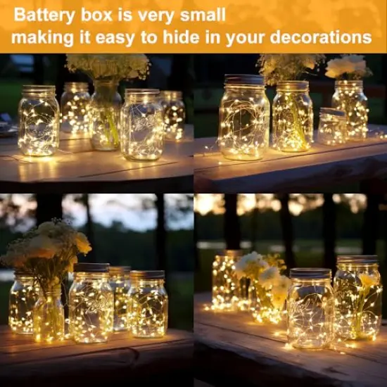 20 Pack Fairy Lights Battery Operated Mini String Lights-7.2ft 20 LED Silver Wire Warm White for Wedding,Party Centerpieces,Crafts,Table,Mason Jars Decor-Long Lasting Battery Fairy Lights {3}