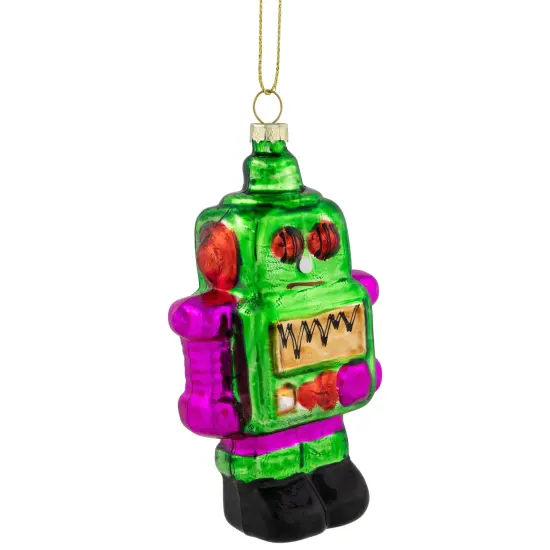 Northlight 5" Green and Purple Robot Glass Christmas Ornament {4}