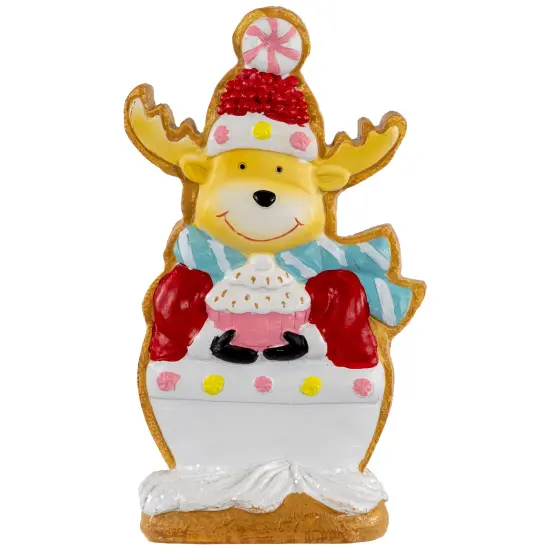 Northlight Gingerbread Reindeer with Cupcake Christmas Figurine - 7" White {1}