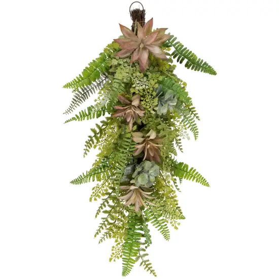 Northlight Fern and Succulents Artificial Spring Teardrop Swag - 28" Green {1}
