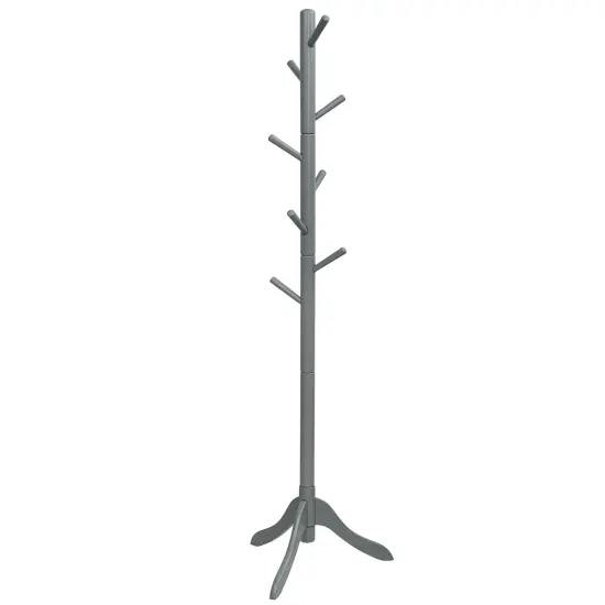 Costway Wooden Coat Rack Stand Entryway Hall Tree 2 Adjustable Height w/ 8 Hooks Gray\Brown {1}
