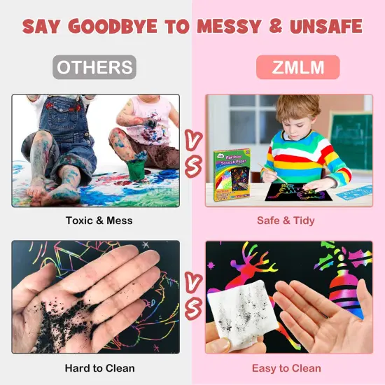 Scratch Paper Art Set: 60 Pieces Magic Drawing Art Craft Kid Black Scratch Off Paper Supply Kit Toddler Preschool Learning Bulk Toy for Age 3 4 5 6 7 8 9 10 Girl Boy Christmas Birthday Party Gift {5}