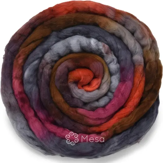 Organic Falkland Wool, Artisan Combed Top Roving: Premium Hand Dyed Fiber Braid for Spinning, Felting, Weaving. 4oz Double Dip Mesa {2}