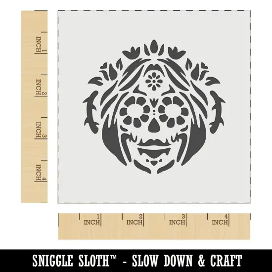 Dia De Los Muertos Woman Mexican Sugar Skull with Flowers Wall Cookie DIY Craft Reusable Stencil {7}