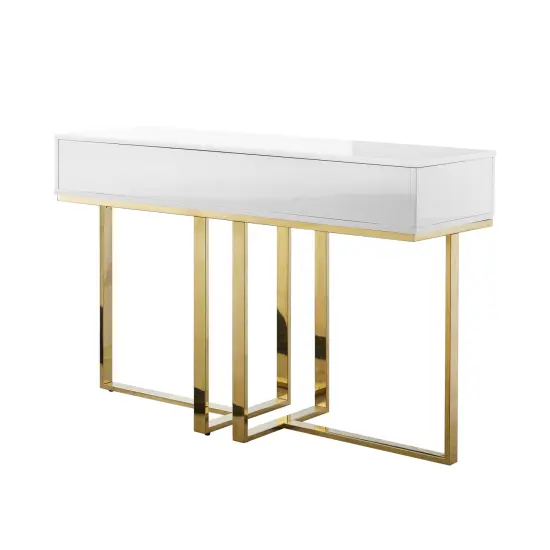 Maui Console Table With Drawers White/Gold {4}