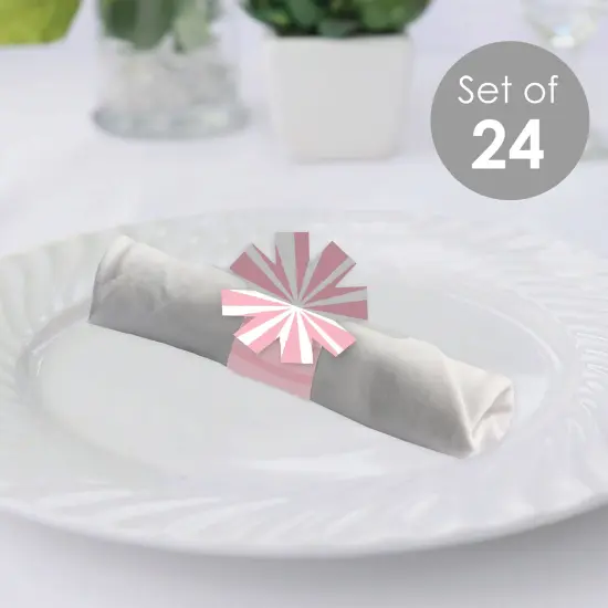 Big Dot of Happiness Pink Stripes - Simple Party Paper Napkin Holder - Napkin Rings - Set of 24 {3}