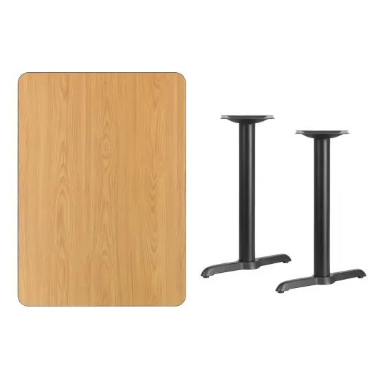 Emma and Oliver 30"x42" Rectangular Laminate Table with 5"x22" Table Height Bases Natural {3}